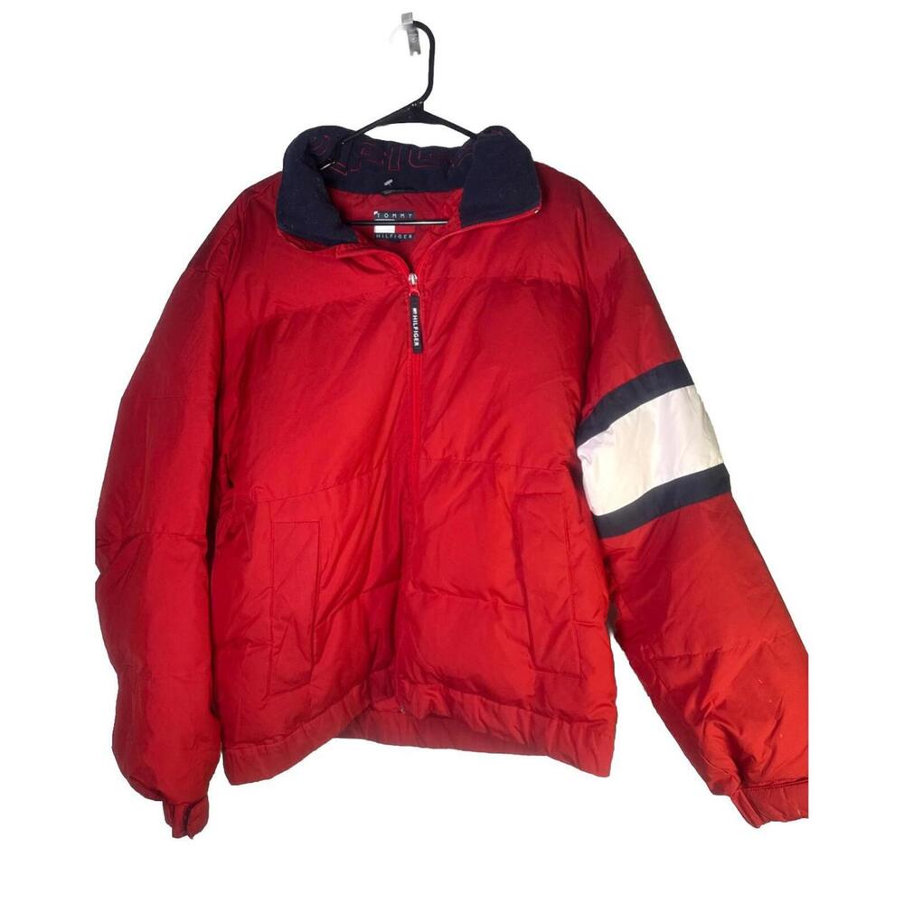 Vintage Y2K Tommy Hilfiger Puffer Coat Jacket Down Filled Mens Size Medium
